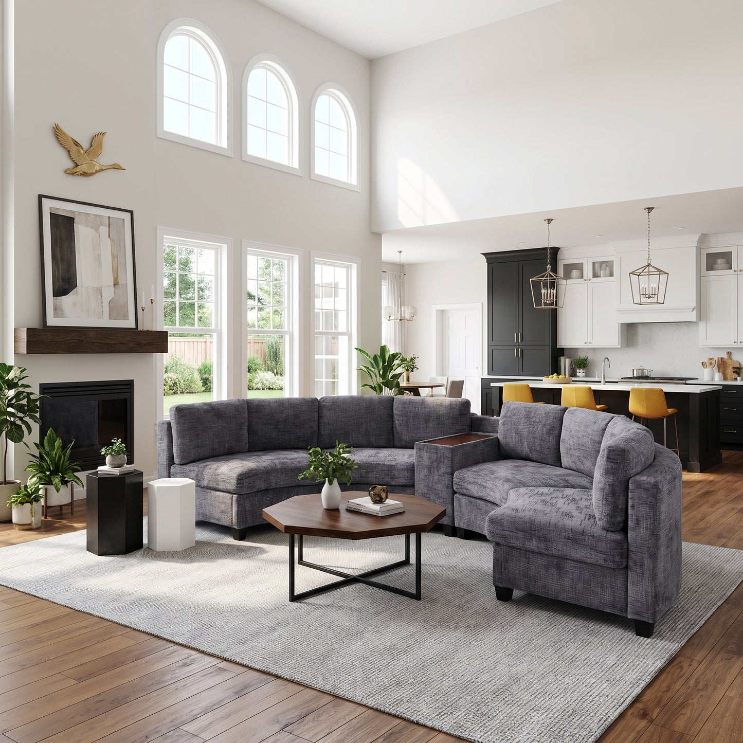 Faelan Curved Chenille Modular Sectional Sofa – 4-Seat Console Sofa with USB & Wireless Charging, 2 Colors – view 5