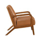 Faux Leather Walnut Finish Armchair – Mid-Century Modern Wood Frame Accent Chair in a side view showcasing its design.