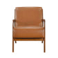 Faux Leather Walnut Finish Armchair – Mid-Century Modern Wood Frame Accent Chair in warm brown upholstery