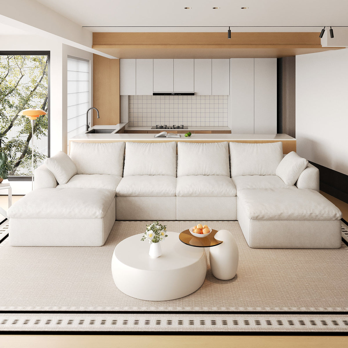 Pelham Cloud Modular Sectional in White, 137.9" Double Chaise