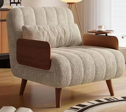 Keswick Beige Convertible Accent Chair – Solid Wood Arm Lounge Sleeper