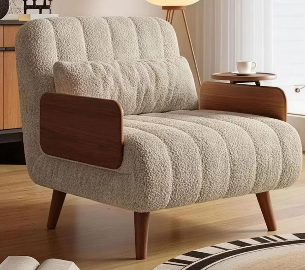 Keswick Beige Convertible Accent Chair – Solid Wood Arm Lounge Sleeper