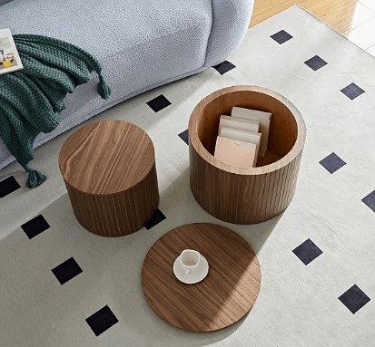 Handcrafted MDF Round Accent Table Set (2-Piece) – Nesting Side Tables with Storage (2 Colors) styled in modern living room.