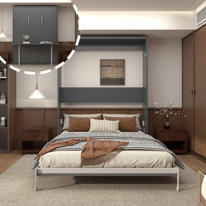 Forrester Grey Queen Murphy Bed with Desk – 64.96" Space-Saving Vertical Wall Bed