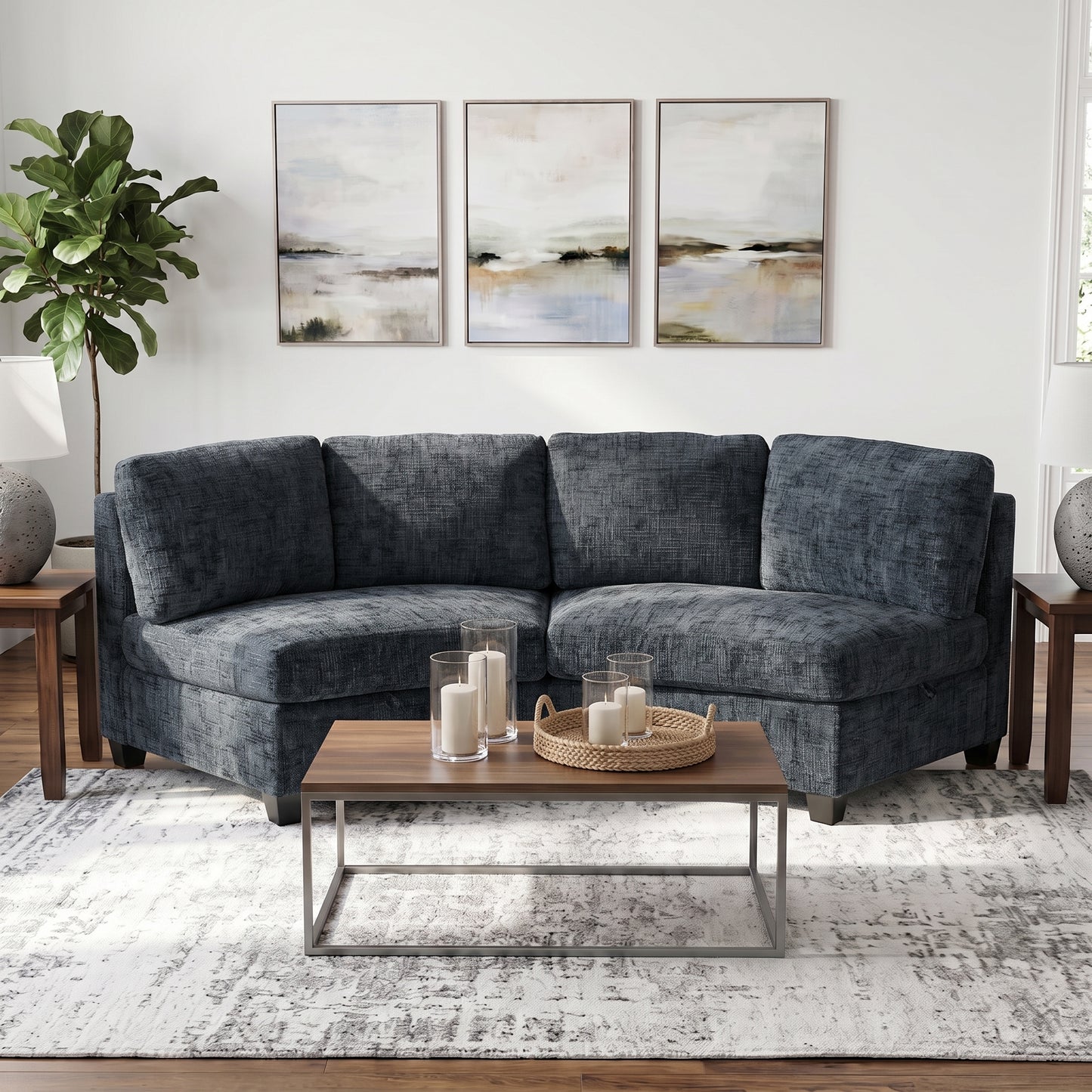 Sorrel Curved Modular Sectional Sofa – Chenille, 4 Colors - Black (1)