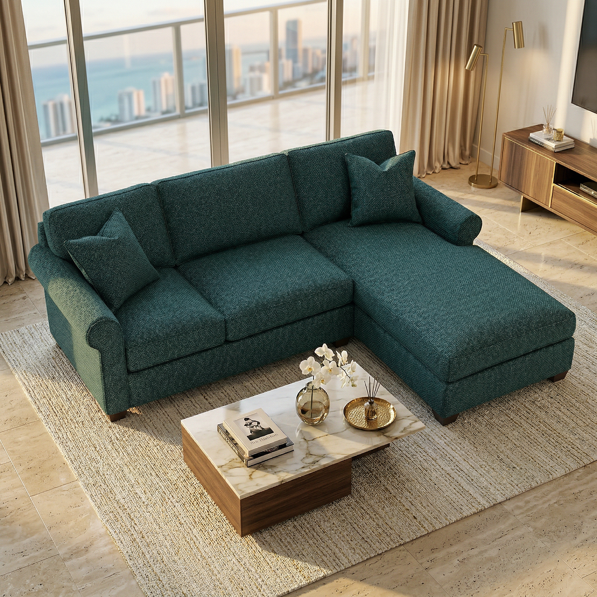 Irlanda Upholstered L-Shaped Sectional – 120" Made-in-USA Sectional Sofa - Hepburn Teal - Fabric (3)