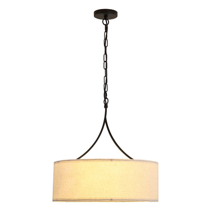Modern Farmhouse 3-Light Fabric Pendant Light, Black Adjustable Drum Chandelier