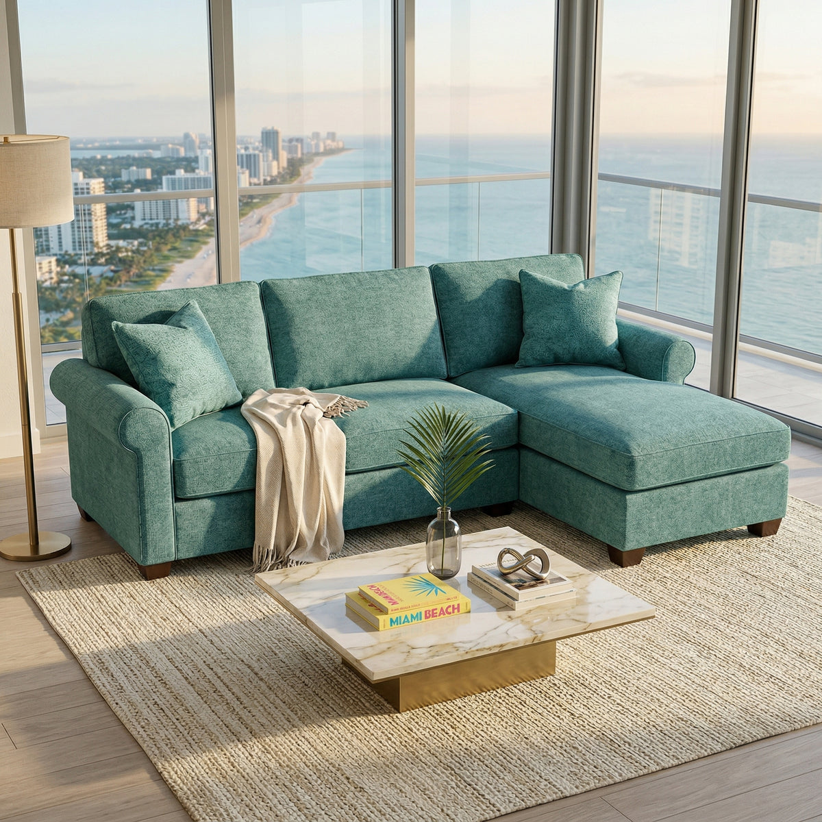 Irlanda Upholstered L-Shaped Sectional – 120" Made-in-USA Sectional Sofa - Hepburn Emerald - Fabric (3)