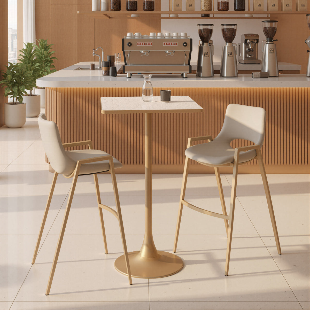 Spot Bar Table in Beige & Gold