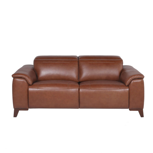 Dual-Power Brown Leather Reclining Sofa 83" - Power Headrest & Padded Armrests - Revel Sofa
