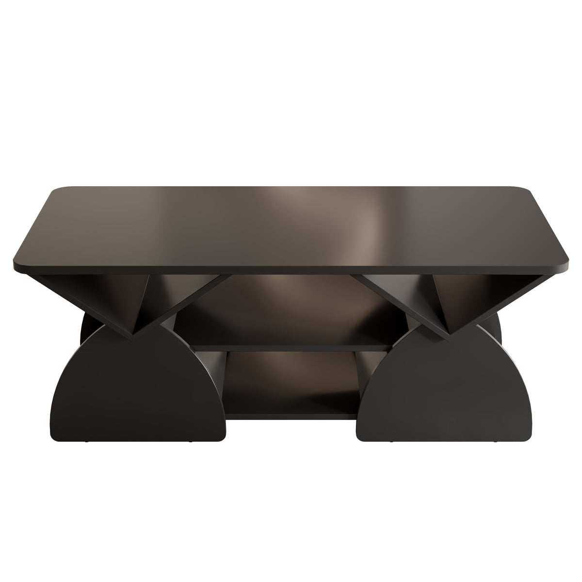 Modern Geometric Engineered Wood Coffee Table with Rounded Corners, Black, 47.24" x 23.62"