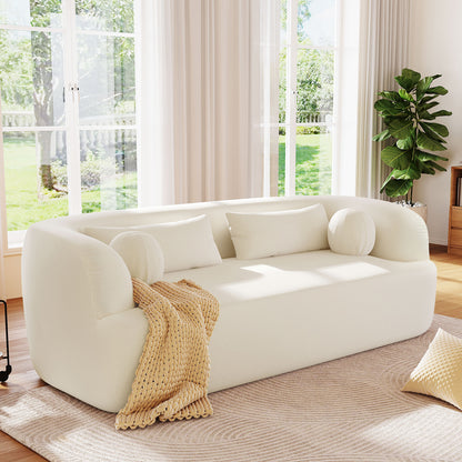 Penrose Beige Chenille Boneless Sofa – 86" Curved Cloud Couch with Pillows