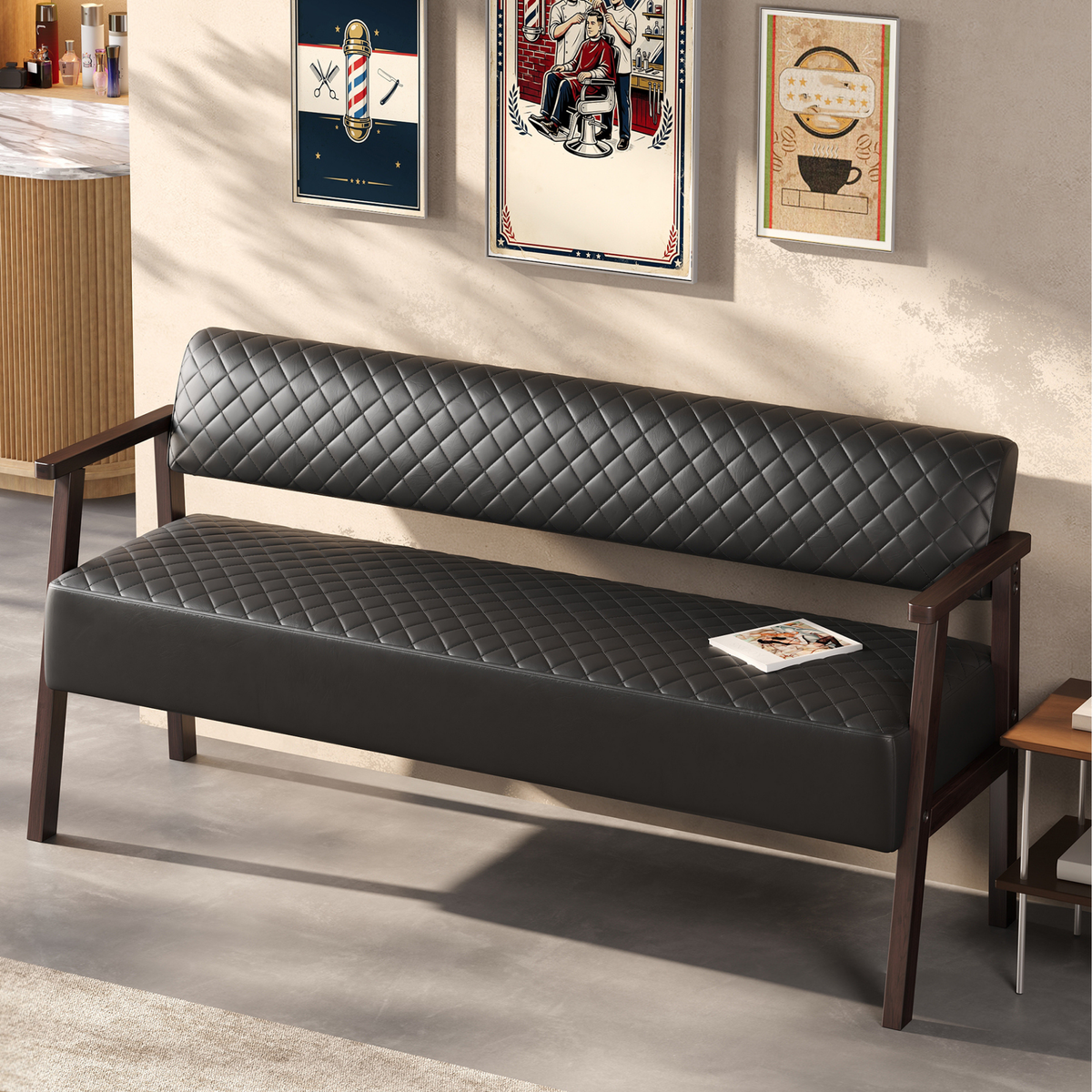 Belden Diamond-Quilted Faux Leather Bench in Black