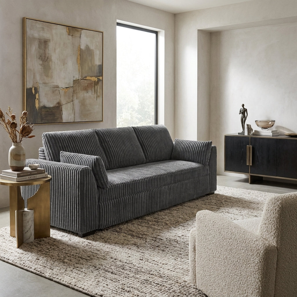 Fenn Corduroy Sleeper Sofa – Convertible Pull-Out Bed in Gray – view 2