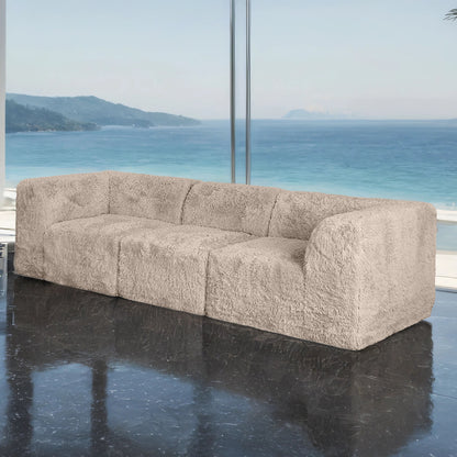 Fenn Faux Fur Modular Sofa – 107" Taupe Sectional, 2 Corner Wedges + Chair – view 4