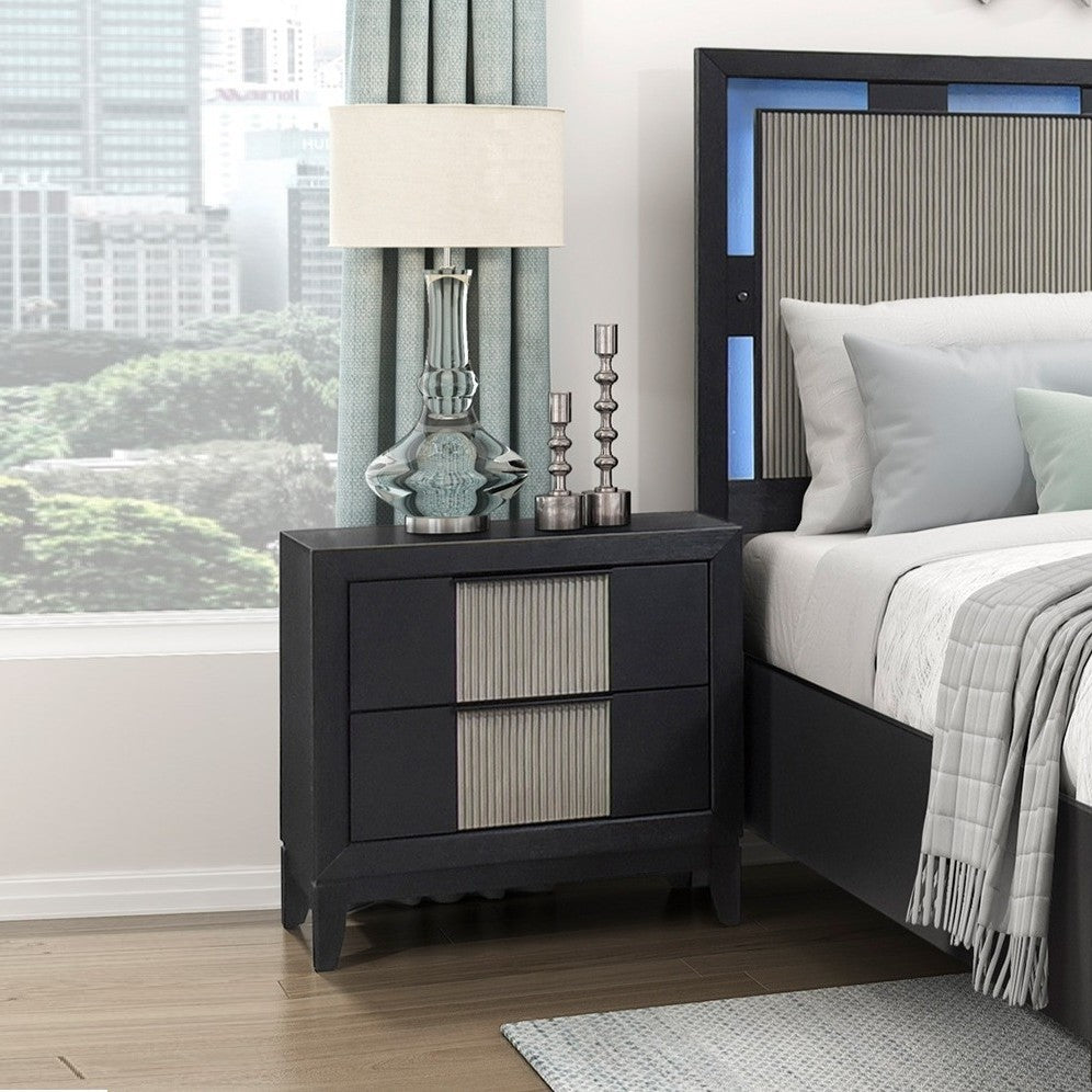 Fenn Solid Wood 2-Drawer Nightstand – Charcoal Gray Bedside Table – view 2