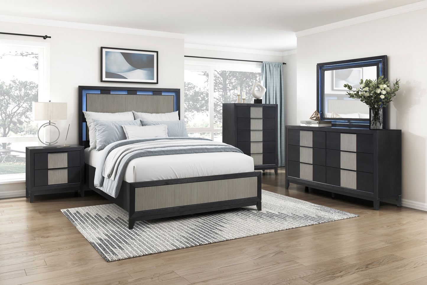 Fenn Solid Wood 2-Drawer Nightstand – Charcoal Gray Bedside Table – view 3
