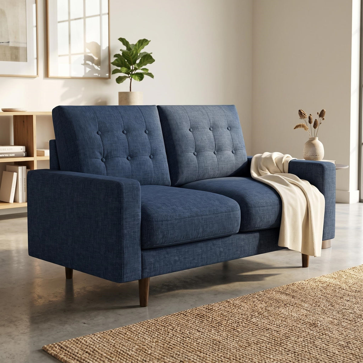 Noemi Tufted Fabric Sofa in Dark Blue