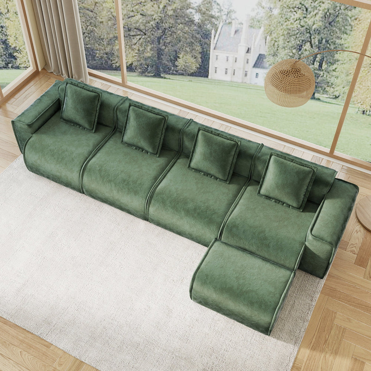 Brisa Velvet Modular Sectional in Green, 4-Seat L-Shape