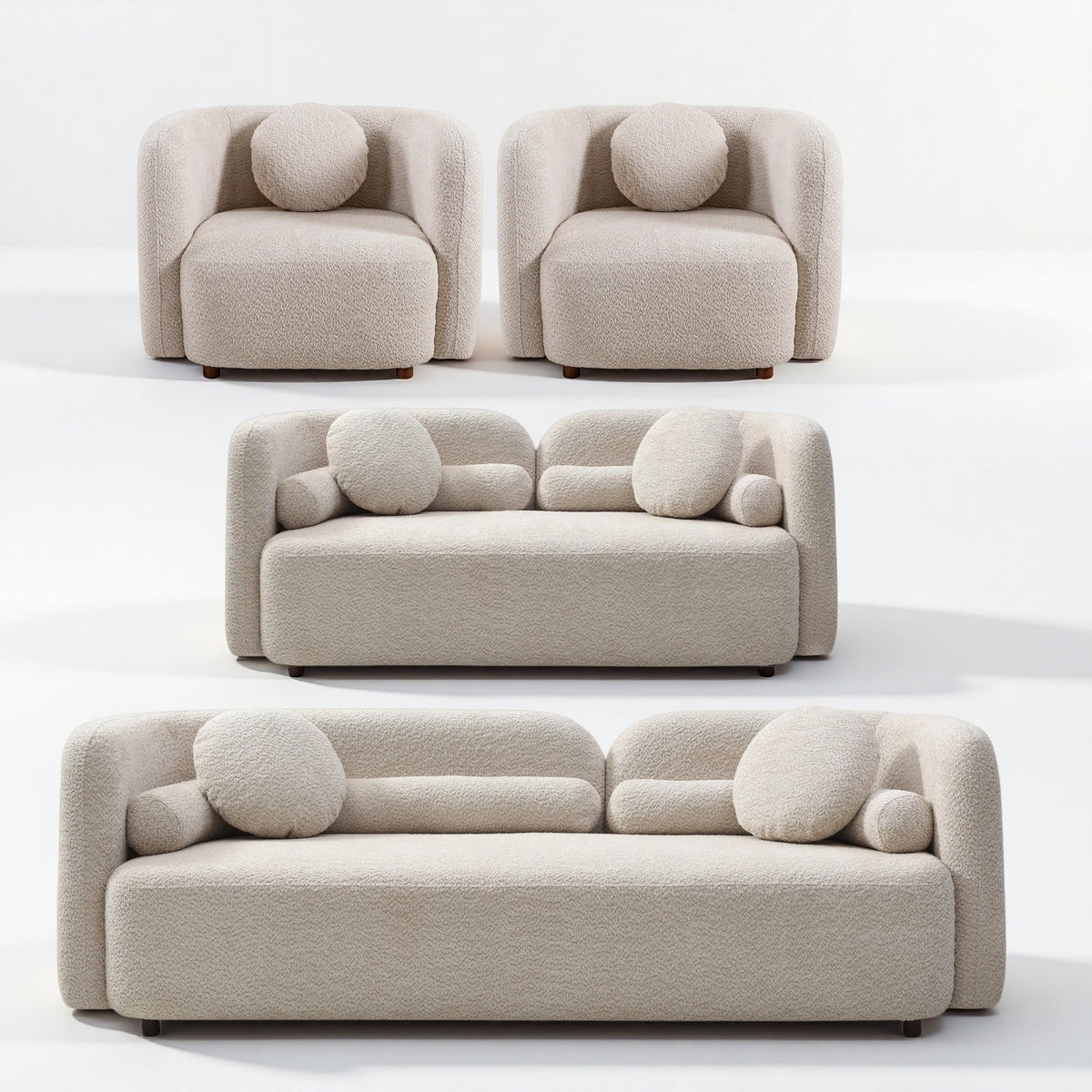Jarrah Living Room Set in Light Beige, Sofa + Loveseat + 2 Square Chairs