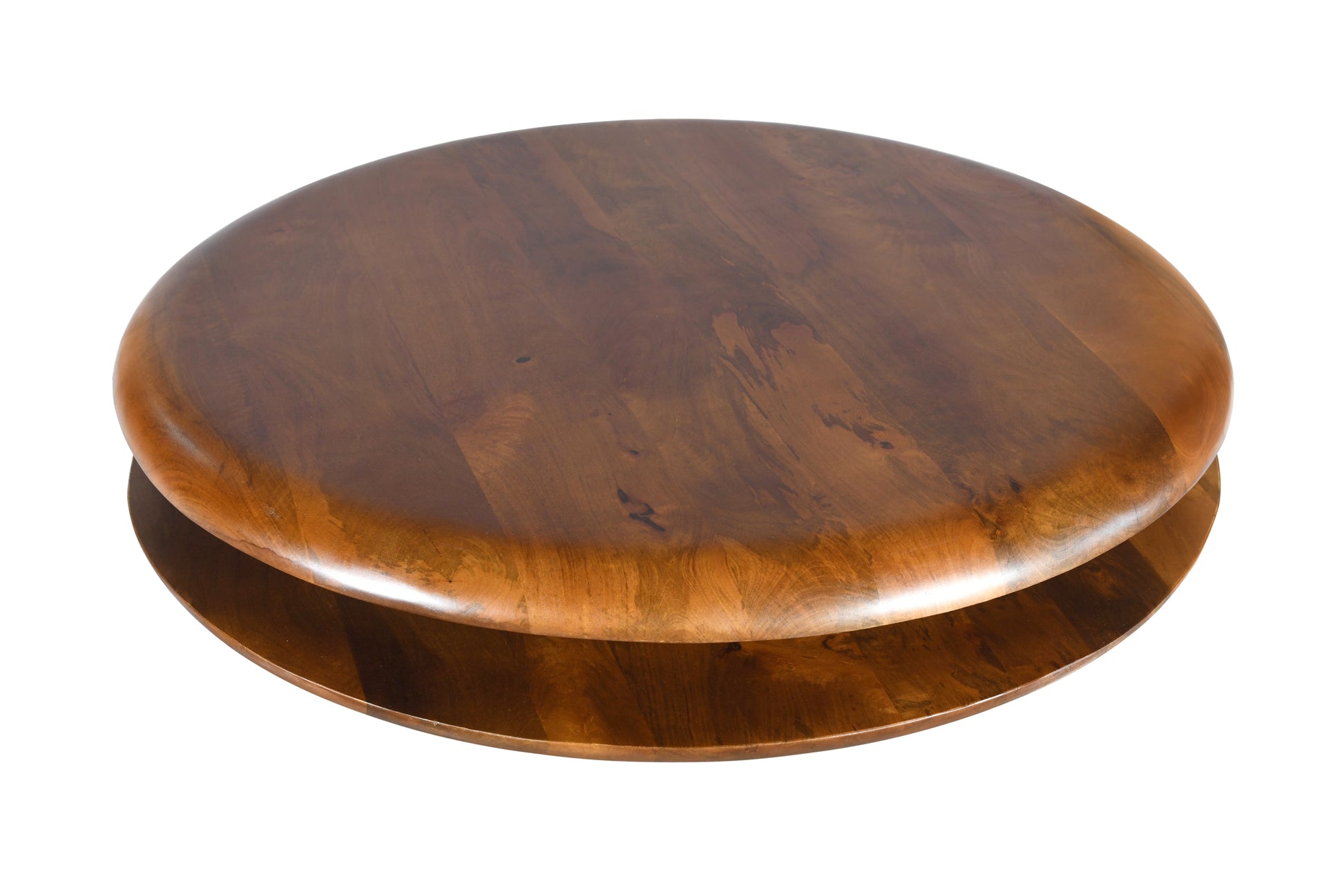 Floating Round Coffee Table made of solid mango wood in dark brown finish, features a two-tiered design.
