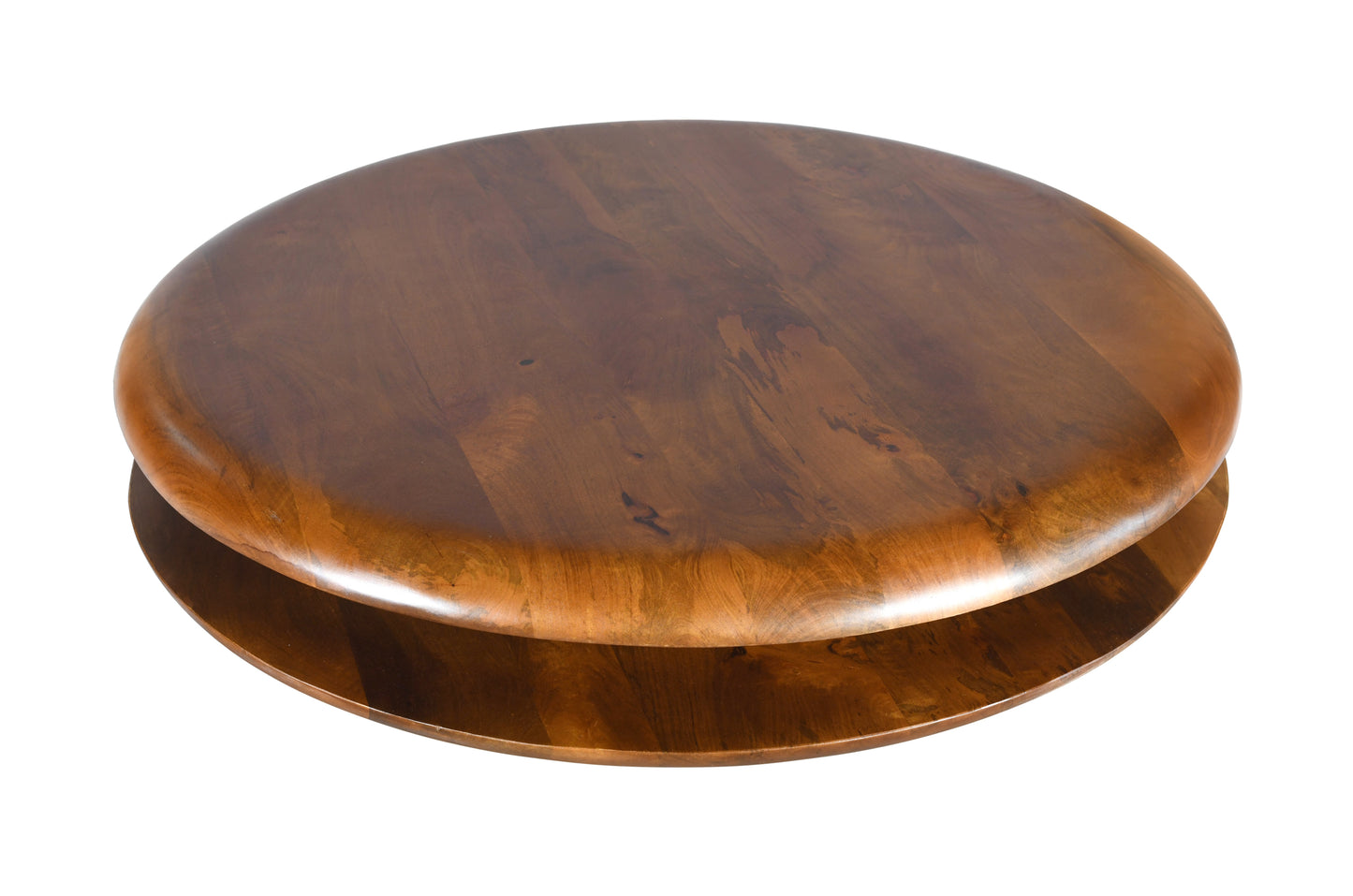 Floating Round Coffee Table made of solid mango wood in dark brown finish, features a two-tiered design.