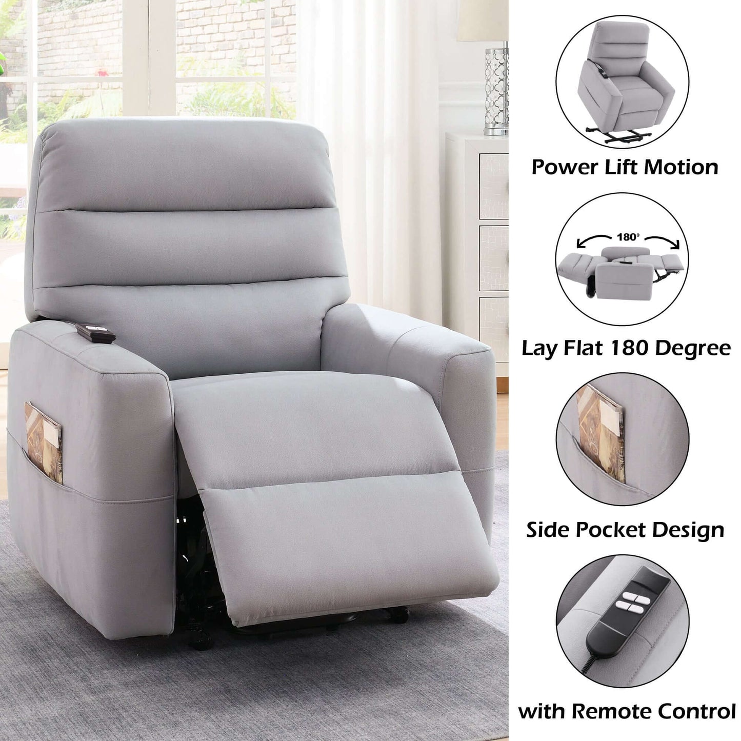 Freddie Gray Leather Aire Power Motion Recliner w/Lift features power lift motion and lay-flat recline.