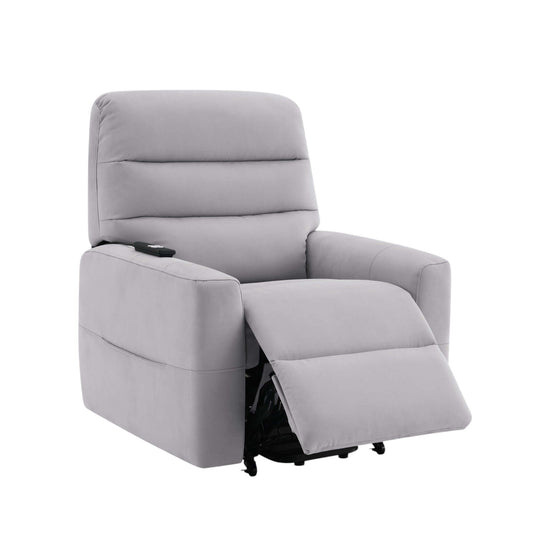 Freddie Gray Leather Aire Power Motion Recliner w/Lift in sleek gray upholstery with reclining feature.