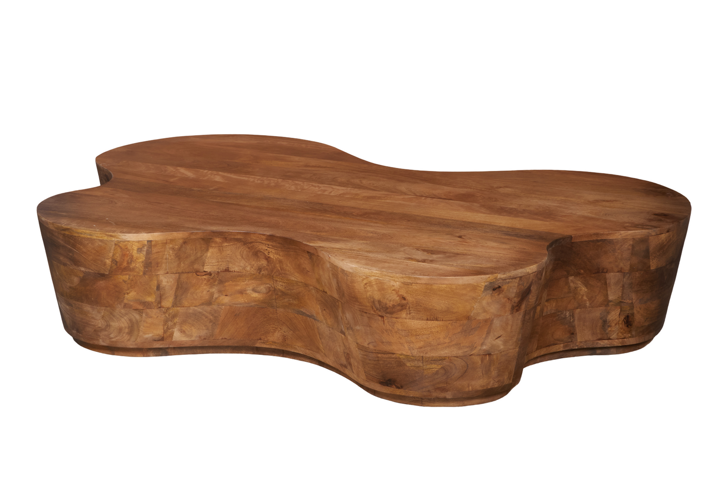 Free Form Solid Wood Premium Coffee Table with a unique design in solid brown mango wood.
