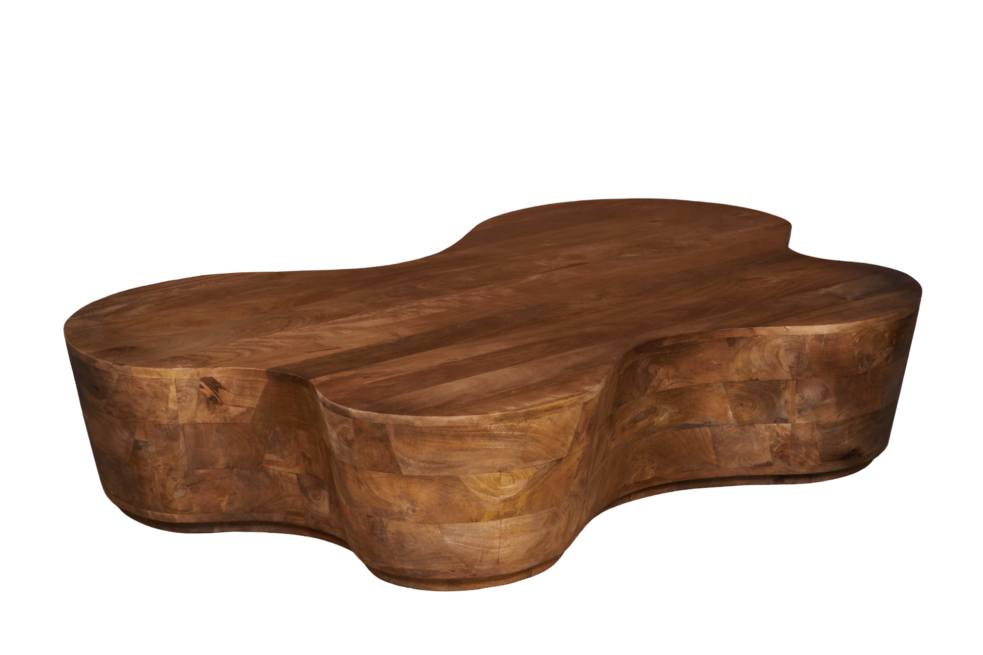 Free Form Solid Wood Premium Coffee Table featuring a unique designer shape in solid brown mango wood.