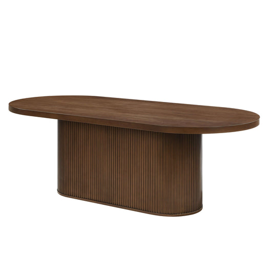 Gamarya Oak Finish Dining Table – 87” Oval Wood Dining Table showcasing modern design and warm wood tones.