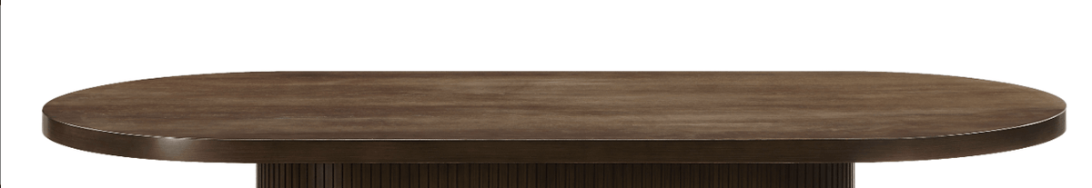 Gamarya Oak Finish Dining Table – 87” Oval Wood Dining Table top view showcasing modern design and natural wood tones.