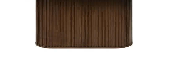 Gamarya Oak Finish Dining Table – 87” Oval Wood Dining Table tabletop with a modern, ribbed design in rich brown hues.