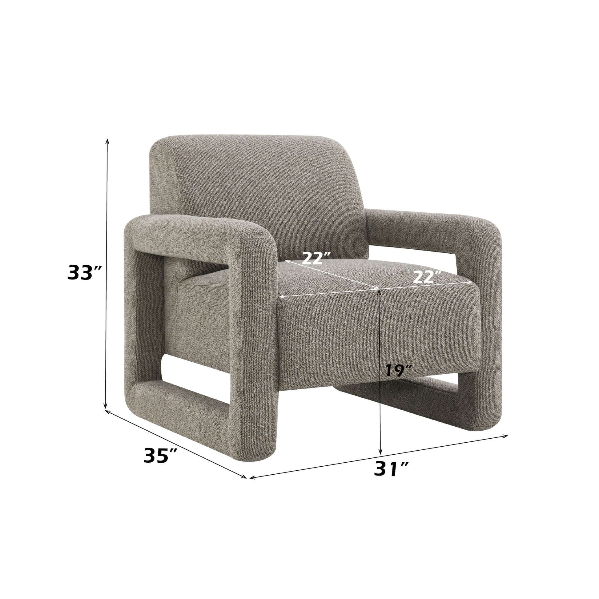 Glenda Gray Chenille Accent Chair dimensions showing cozy design and soft chenille fabric in a stylish gray tone.