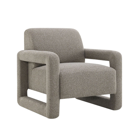 Glenda Gray Chenille Accent Chair in soft gray chenille fabric with unique armrest design, perfect for cozy interiors.