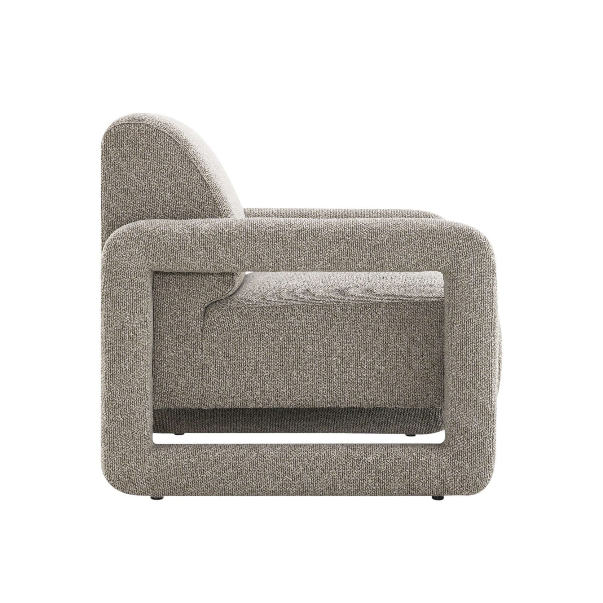 Glenda Gray Chenille Accent Chair side view showcasing cozy chenille fabric and modern design.