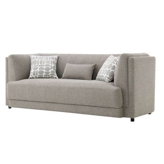 Glenda Gray Chenille Sofa – 87” Modern 3-Seat Sofa with Pillows in soft chenille with accent pillows.