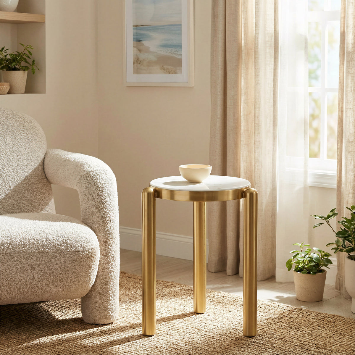 Noan White & Gold Side Table