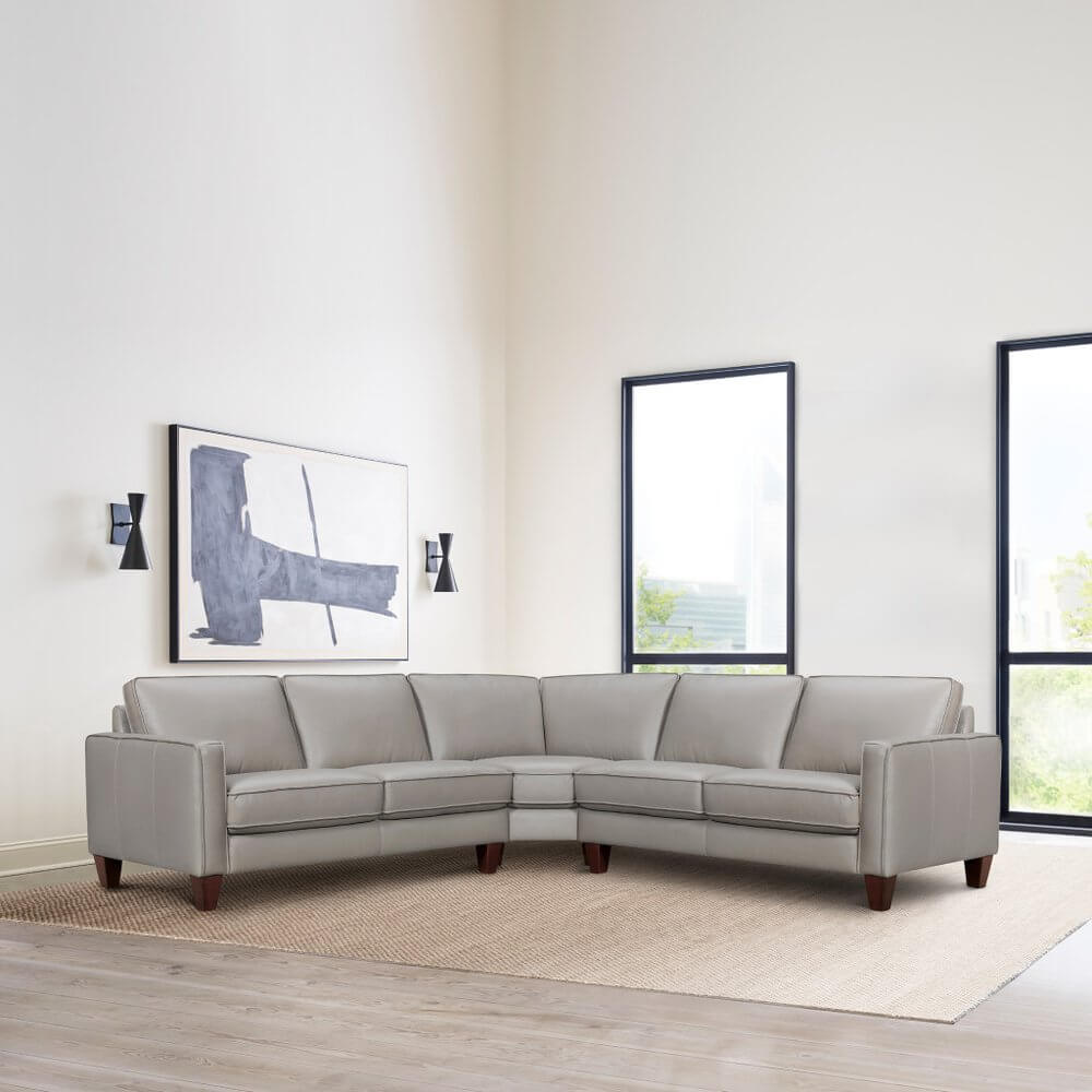Gray Leather L-Shaped 3-Piece Corner Sectional Sofa 99" in modern living room setting