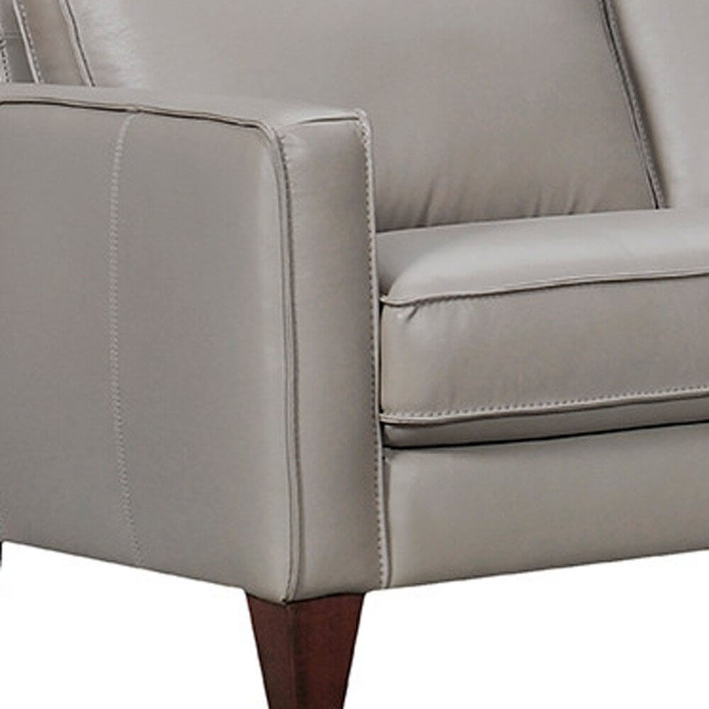 Gray Leather L-Shaped 3-Piece Corner Sectional Sofa 99" armrest and cushion detail with modern sleek design.