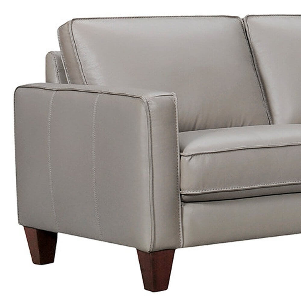 Gray Leather L-Shaped 3-Piece Corner Sectional Sofa 99" armrest detail showcasing premium leather upholstery.