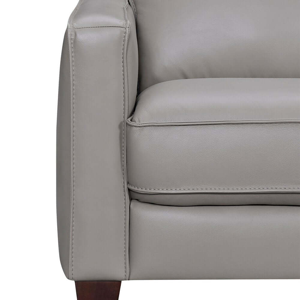 Gray Leather L-Shaped 3-Piece Corner Sectional Sofa 99" close-up of arm and cushions showing premium leather texture.