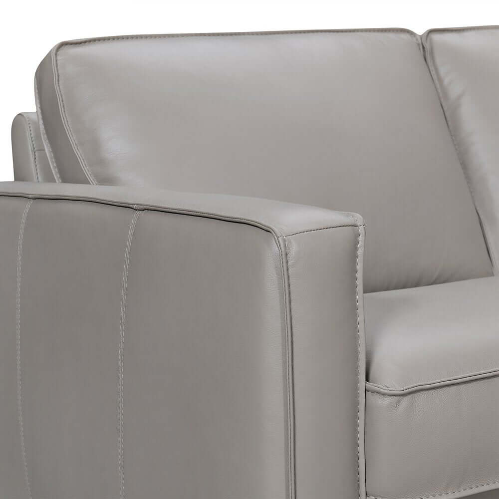 Gray Leather L-Shaped 3-Piece Corner Sectional Sofa 99" corner section detail showcasing premium leather upholstery.