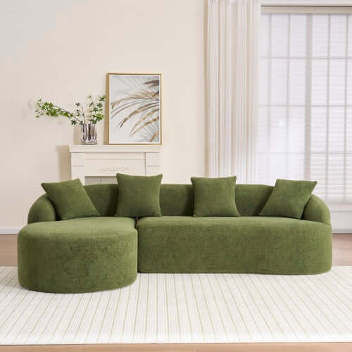 Boneless Modular Chenille Sectional Sofa – 99” Curved Chaise Compression Couch (White) in modern green fabric setting.