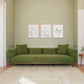 Richardson Velvet Sofa 103” - Scandinavian Modern 3-Seat Sofa with Wood Base in a green living room setting.