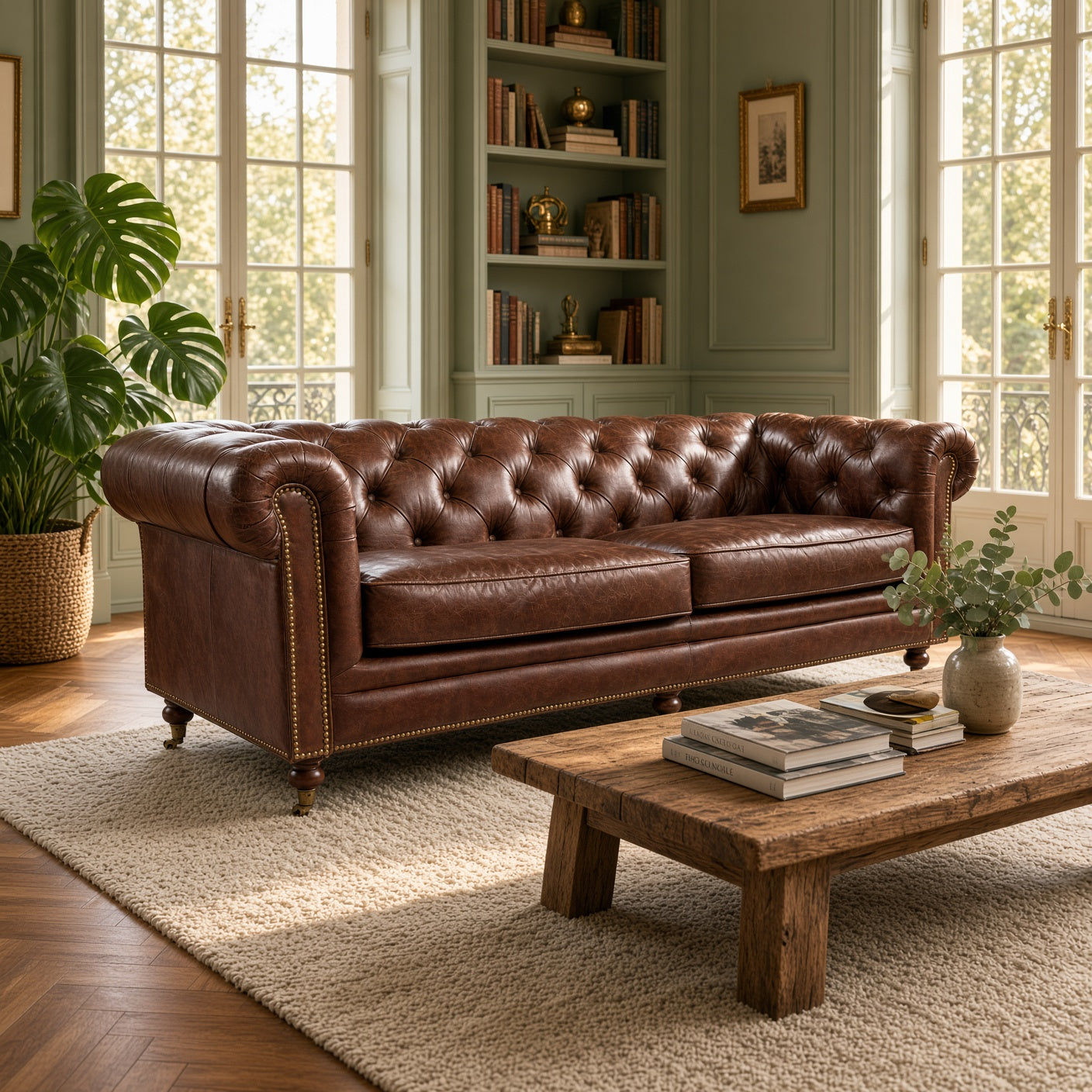 Fenwick Brown Leather Sofa – 87" 3-Seat Sofa