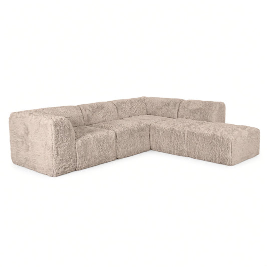 Lockhart Taupe Faux Fur L-Sectional Sofa – 107" Corner-Wedge Modular Sofa