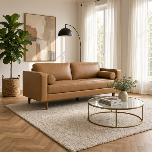 Catherine Tan Leather Loveseat