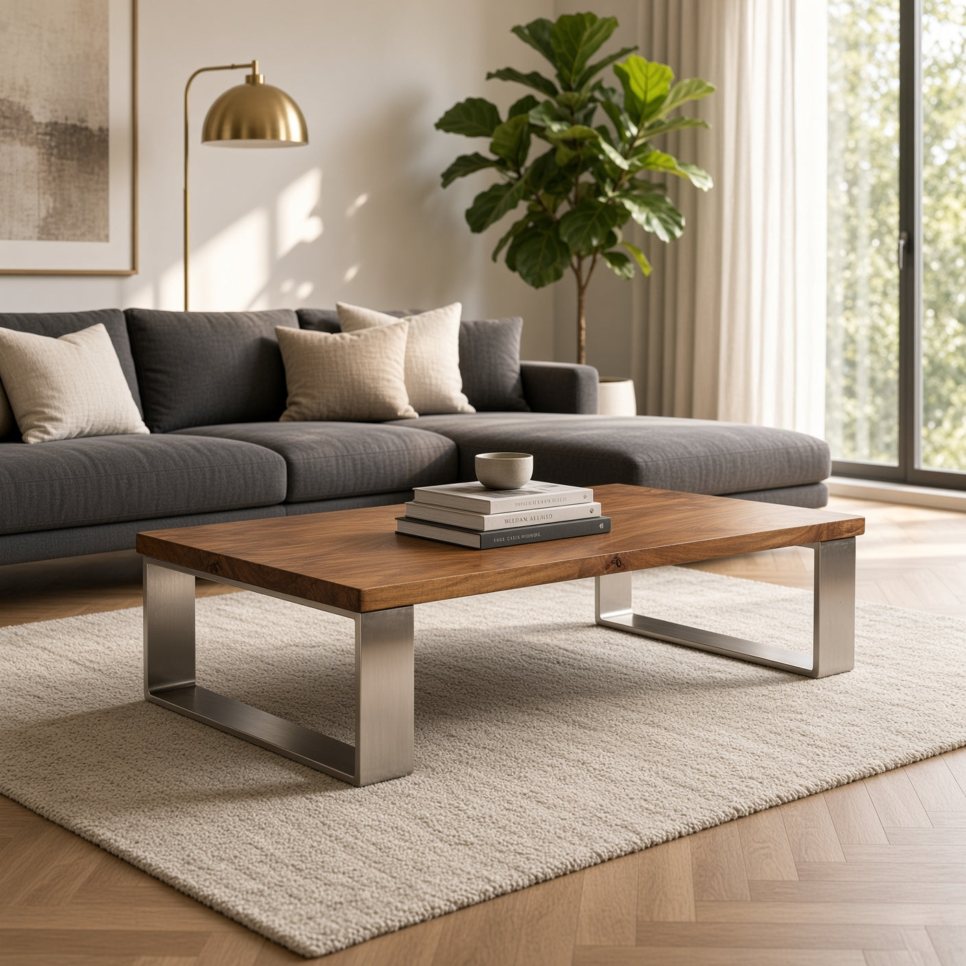 Harlow Wood & Metal Coffee Table – 70" Minimalist Design