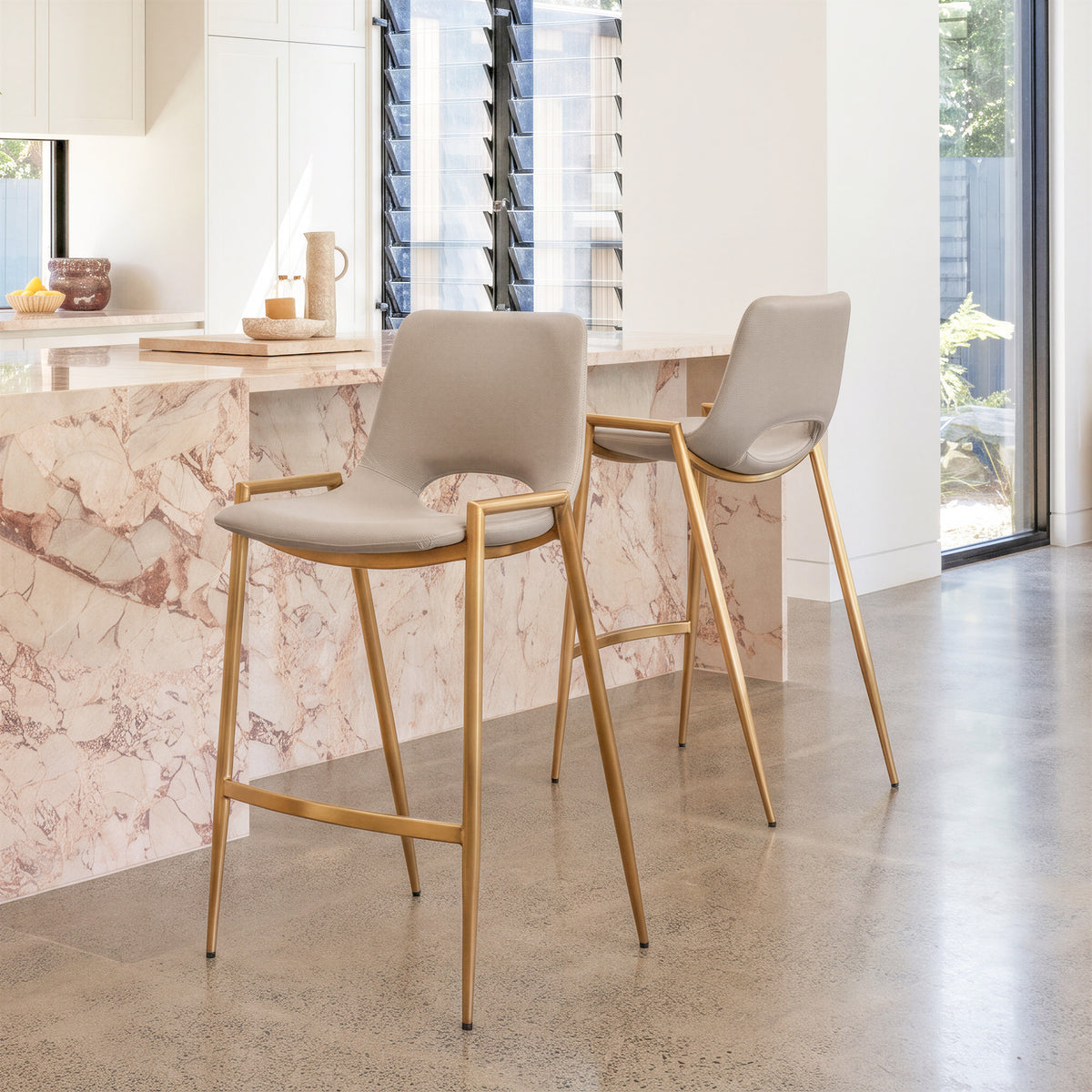 Desi Counter Stool (Set of 2) in Beige & Gold